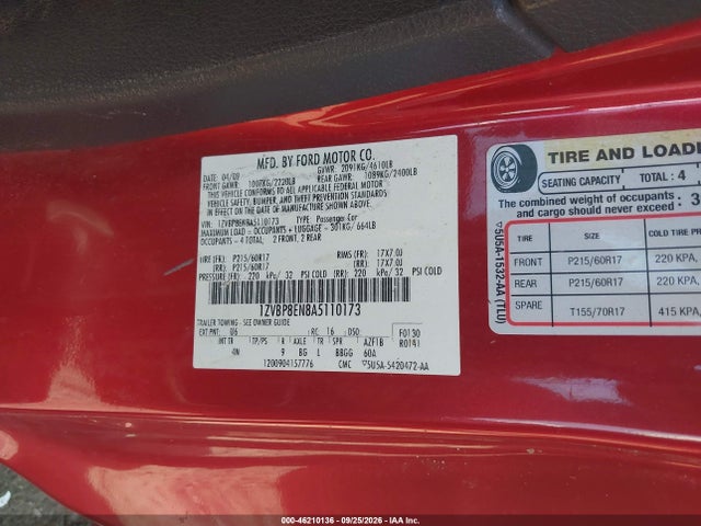 46210136 :رقم المزاد ، 1ZVBP8EN8A5110173 vin ، 2010 Ford Mustang V6 Premium مزاد بيع