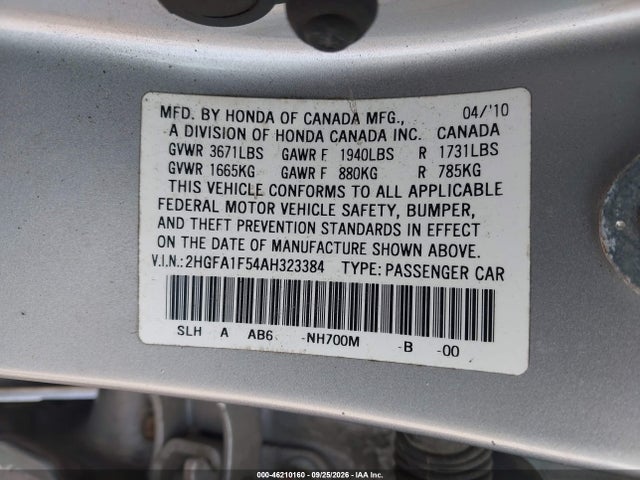 Aukcja sprzedaży 2010 Honda Civic Lx, vin: 2HGFA1F54AH323384, numer aukcji: 46210160