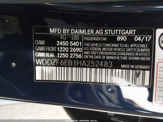 Продажа на аукционе авто 2017 Mercedes-benz Amg E 43 4matic, vin: WDDZF6EB1HA252483, номер лота: 46210164