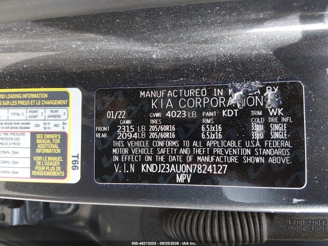 46210202 :رقم المزاد ، KNDJ23AU0N7824127 vin ، 2022 Kia Alma Lx مزاد بيع