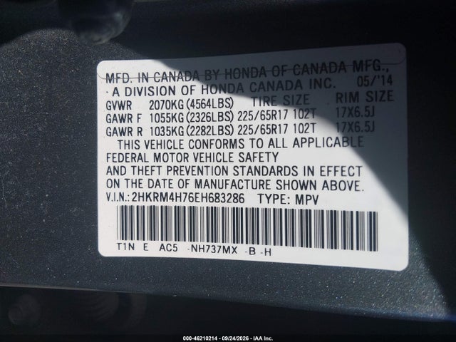 Aukcja sprzedaży 2014 Honda Cr-v Ex-l, vin: 2HKRM4H76EH683286, numer aukcji: 46210214