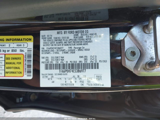 Aukcja sprzedaży 2014 Ford Fusion Se, vin: 1FA6P0H74E5386977, numer aukcji: 46210233
