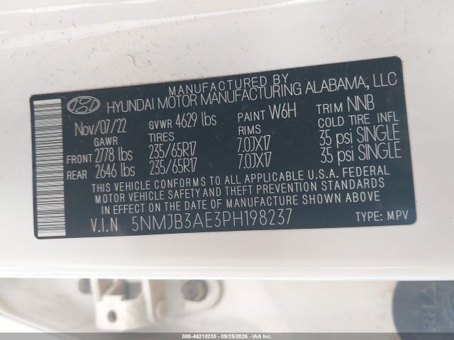Продаж на аукціоні авто 2023 Hyundai Tucson Sel, vin: 5NMJB3AE3PH198237, номер лоту: 46210235