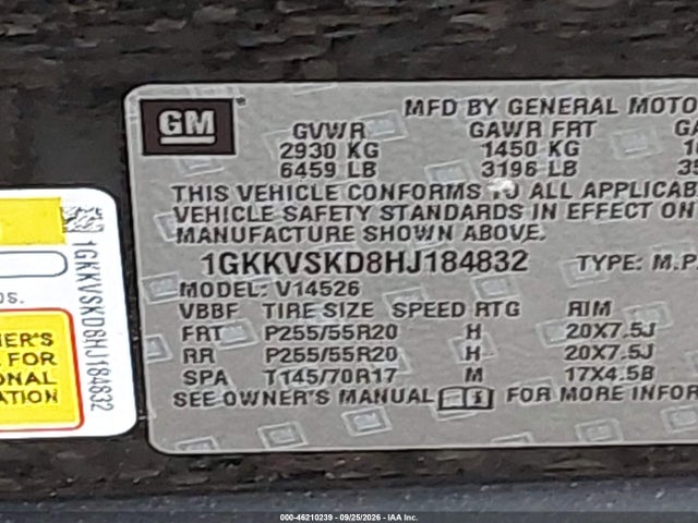 46210239 :رقم المزاد ، 1GKKVSKD8HJ184832 vin ، 2017 Gmc Acadia Limited مزاد بيع