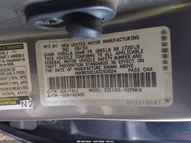 Aukcja sprzedaży 2004 Toyota Corolla Le, vin: 1NXBR32E14Z253024, numer aukcji: 46210240