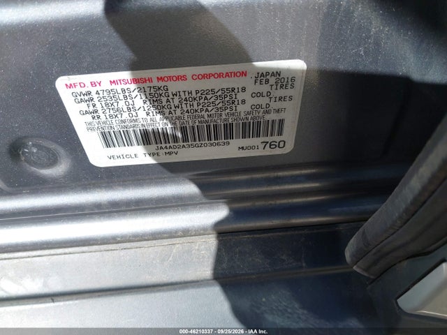 Aukcja sprzedaży 2016 Mitsubishi Outlander Es, vin: JA4AD2A35GZ030639, numer aukcji: 46210337
