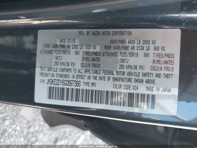 46210342 :رقم المزاد ، JM3KE2DY6G0697388 vin ، 2016 Mazda Cx-5 Grand Touring مزاد بيع