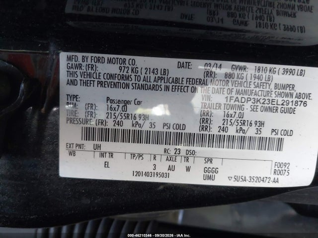 Продажа на аукционе авто 2014 Ford Focus Se, vin: 1FADP3K23EL291876, номер лота: 46210346