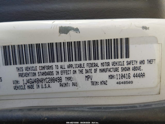 2000 Jeep Grand Cherokee Laredo მანქანა იყიდება აუქციონზე, vin: 1J4GW48N0YC208498, აუქციონის ნომერი: 46210350