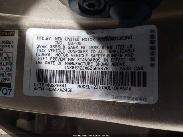 Продажа на аукционе авто 2006 Toyota Corolla Le, vin: 1NXBR32EX6Z569878, номер лота: 46210352