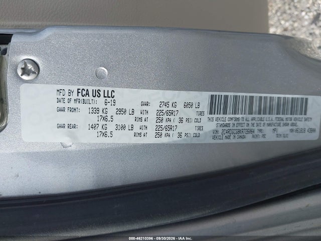 Aukcja sprzedaży 2019 Dodge Grand Caravan Sxt, vin: 2C4RDGCG8KR726064, numer aukcji: 46210396
