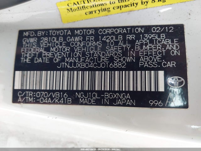 Aukcja sprzedaży 2012 Scion Iq, vin: JTNJJXB04CJ016882, numer aukcji: 46210419