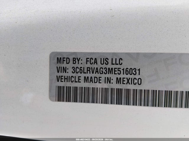 Aukcja sprzedaży 2021 Ram Promaster 1500 Low Roof 136 Wb, vin: 3C6LRVAG3ME516031, numer aukcji: 46210422