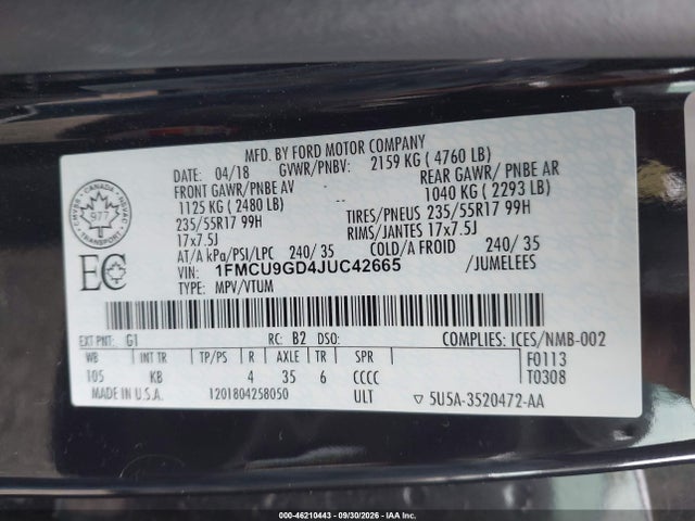 Aukcja sprzedaży 2018 Ford Escape Se, vin: 1FMCU9GD4JUC42665, numer aukcji: 46210443