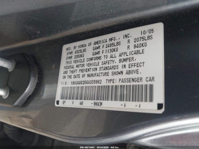 Продаж на аукціоні авто 2006 Acura Tl, vin: 19UUA66266A005962, номер лоту: 46210467