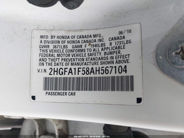 Продаж на аукціоні авто 2010 Honda Civic Lx, vin: 2HGFA1F58AH567104, номер лоту: 46210476