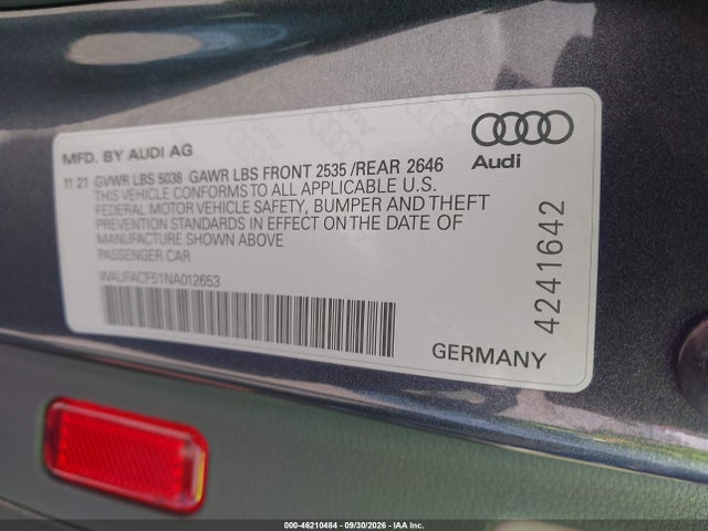 Продаж на аукціоні авто 2022 Audi A5 Sportback Premium Plus 45 Tfsi S Line Quattro S Tronic, vin: WAUFACF51NA012653, номер лоту: 46210484