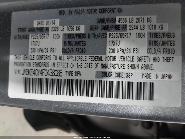 46210496 :رقم المزاد ، JM3KE4CY4F0438085 vin ، 2015 Mazda Cx-5 Touring مزاد بيع