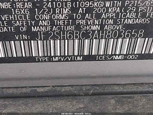 Продаж на аукціоні авто 2010 Subaru Forester 2.5x, vin: JF2SH6BC3AH803658, номер лоту: 46210531