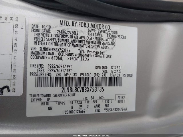 Aukcja sprzedaży 2011 Lincoln Town Car Signature Limited, vin: 2LNBL8CV8BX753135, numer aukcji: 46210536