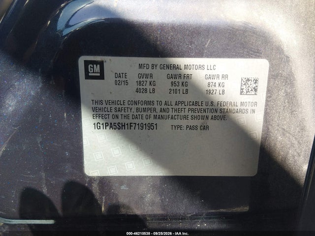 Aukcja sprzedaży 2015 Chevrolet Cruze Ls Auto, vin: 1G1PA5SH1F7191951, numer aukcji: 46210538