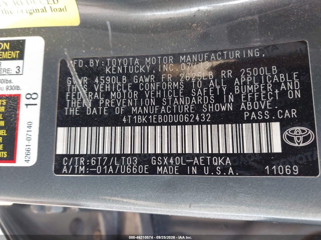 Продаж на аукціоні авто 2013 Toyota Avalon Xle Touring, vin: 4T1BK1EB0DU062432, номер лоту: 46210574