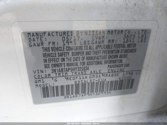 Aukcja sprzedaży 2017 Nissan Sentra Sv, vin: 3N1AB7AP9HY329934, numer aukcji: 46210575