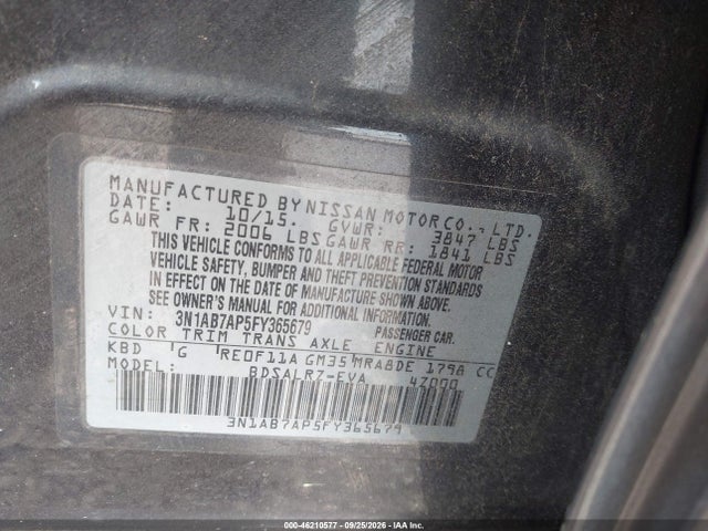 46210577 :رقم المزاد ، 3N1AB7AP5FY365679 vin ، 2015 Nissan Sentra Sr مزاد بيع