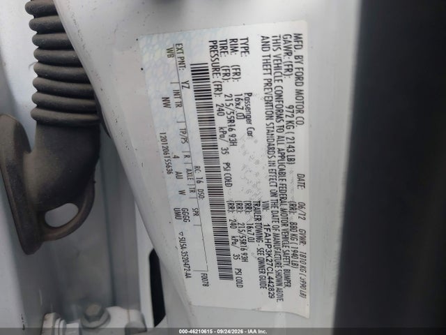 2012 Ford Focus Se მანქანა იყიდება აუქციონზე, vin: 1FAHP3K27CL442829, აუქციონის ნომერი: 46210615