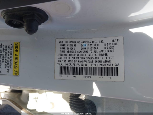 Продаж на аукціоні авто 2015 Honda Accord Ex-l, vin: 1HGCR2F87FA209588, номер лоту: 46210655