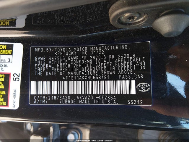 46210689 :رقم المزاد ، 4T1S11AKXNU658481 vin ، 2022 Toyota Camry Se مزاد بيع