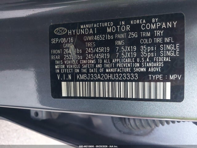 Aukcja sprzedaży 2017 Hyundai Tucson Limited, vin: KM8J33A20HU323333, numer aukcji: 46210695