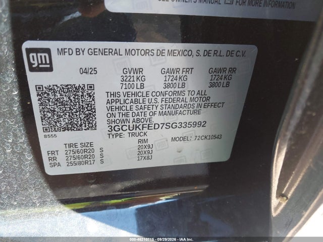 46210715 :رقم المزاد ، 3GCUKFED7SG335992 vin ، 2025 Chevrolet Silverado 1500 Lt Trail Boss مزاد بيع