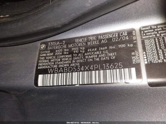 Продаж на аукціоні авто 2004 Bmw 330ci, vin: WBABD534X4PL13625, номер лоту: 46210723