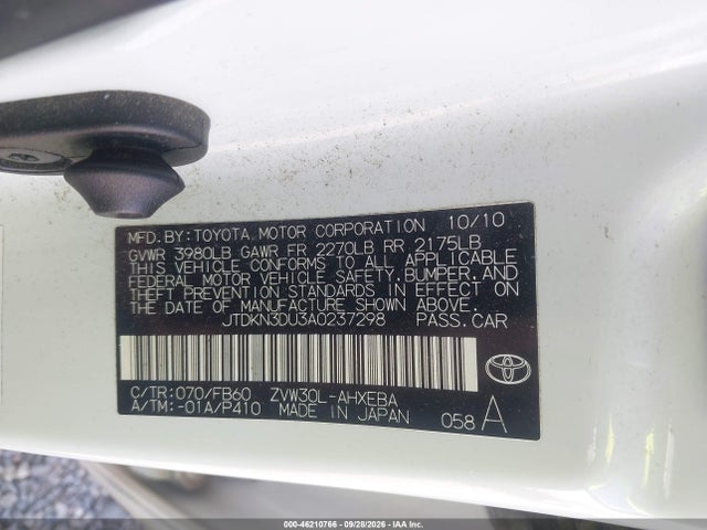Продаж на аукціоні авто 2010 Toyota Prius Iii, vin: JTDKN3DU3A0237298, номер лоту: 46210766