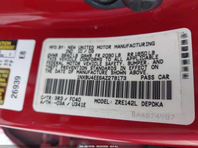 Продажа на аукционе авто 2010 Toyota Corolla Le, vin: 1NXBU4EE6AZ278173, номер лота: 46210789