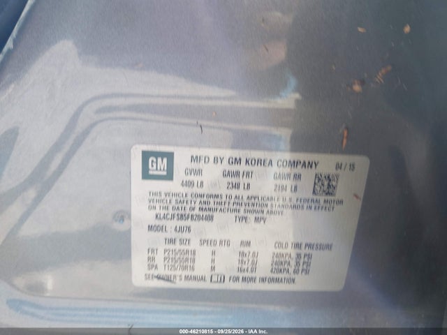 46210815 :رقم المزاد ، KL4CJFSB5FB204408 vin ، 2015 Buick Encore Convenience مزاد بيع