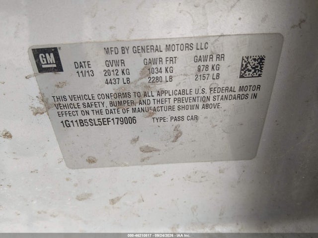 2014 Chevrolet Malibu 1ls მანქანა იყიდება აუქციონზე, vin: 1G11B5SL5EF179006, აუქციონის ნომერი: 46210817