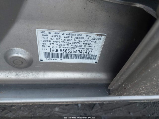 Продажа на аукционе авто 2005 Honda Accord 3.0 Ex, vin: 1HGCM66535A041491, номер лота: 46210831