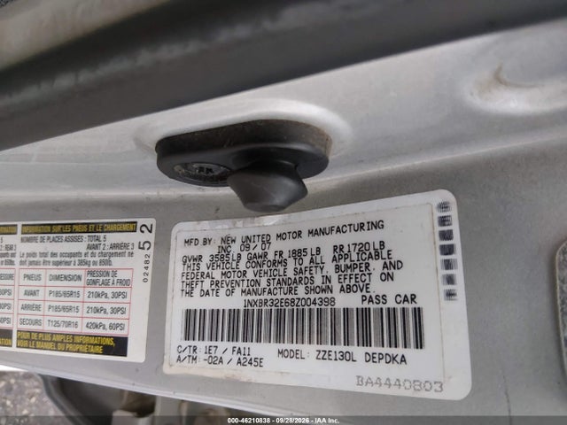 2008 Toyota Corolla Ce მანქანა იყიდება აუქციონზე, vin: 1NXBR32E68Z004398, აუქციონის ნომერი: 46210838