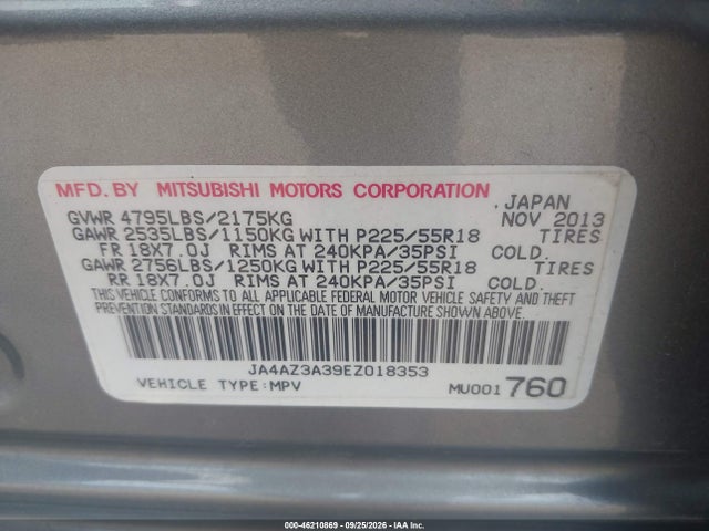 Mitsubishi Outlander Se 2014 JA4AZ3A39EZ018353 Image 9