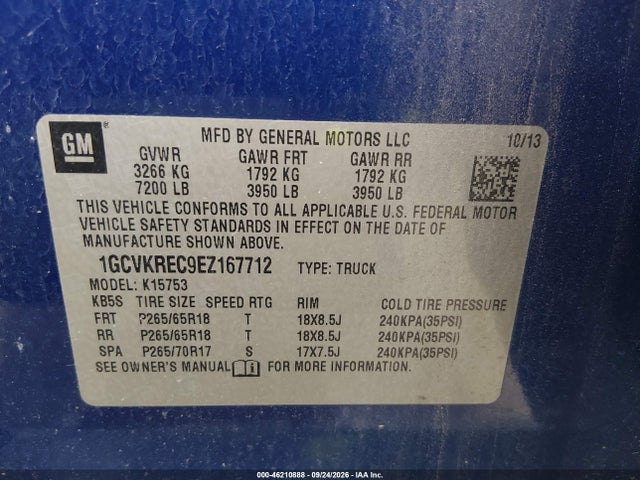 46210888 :رقم المزاد ، 1GCVKREC9EZ167712 vin ، 2014 Chevrolet Silverado 1500 Lt مزاد بيع