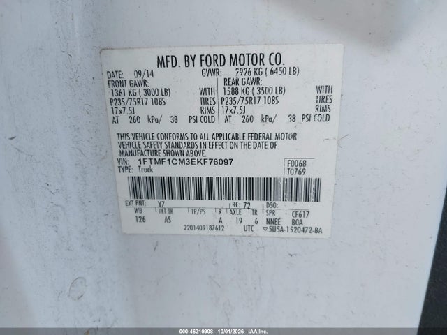 46210908 :رقم المزاد ، 1FTMF1CM3EKF76097 vin ، 2014 Ford F-150 Xl مزاد بيع