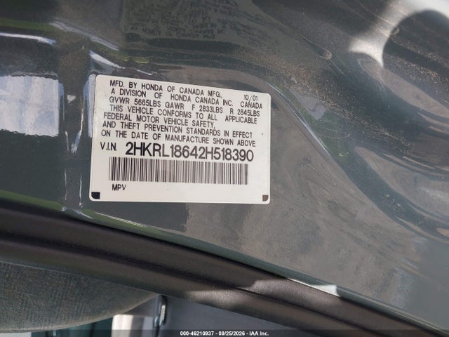 46210937 :رقم المزاد ، 2HKRL18642H518390 vin ، 2002 Honda Odyssey Ex مزاد بيع