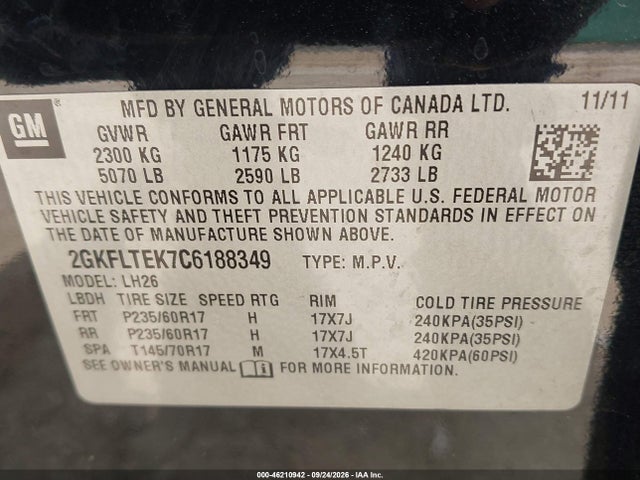 Продаж на аукціоні авто 2012 Gmc Terrain Sle-2, vin: 2GKFLTEK7C6188349, номер лоту: 46210942