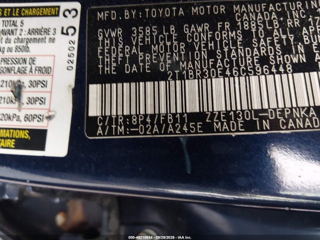 Aukcja sprzedaży 2006 Toyota Corolla Le, vin: 2T1BR30E46C596448, numer aukcji: 46210954