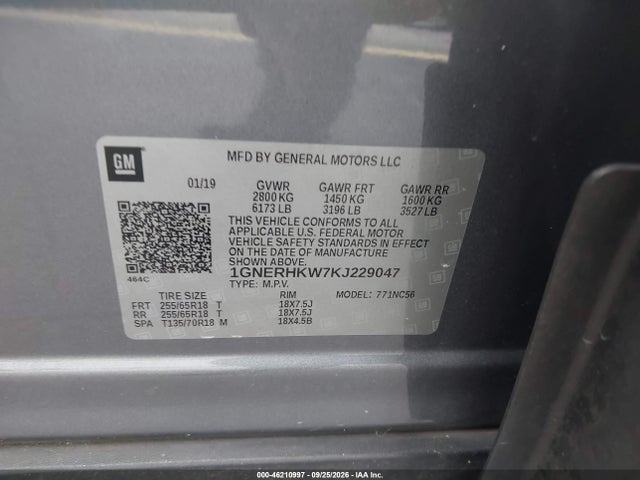Продажа на аукционе авто 2019 Chevrolet Traverse 3lt, vin: 1GNERHKW7KJ229047, номер лота: 46210997