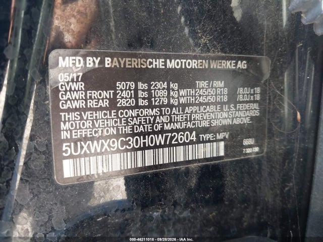 Продаж на аукціоні авто 2017 Bmw X3 Xdrive28i, vin: 5UXWX9C30H0W72604, номер лоту: 46211018