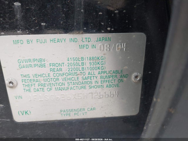 Aukcja sprzedaży 2005 Subaru Forester 2.5x, vin: JF1SG636X5H726664, numer aukcji: 46211127