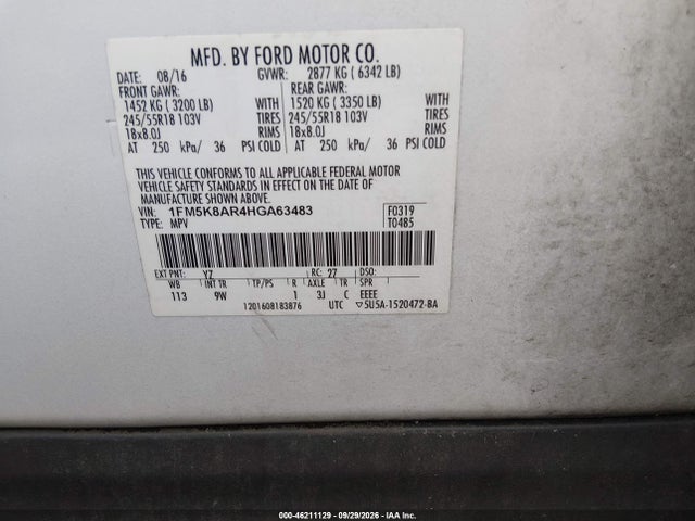Продаж на аукціоні авто 2017 Ford Utility Police Interceptor, vin: 1FM5K8AR4HGA63483, номер лоту: 46211129